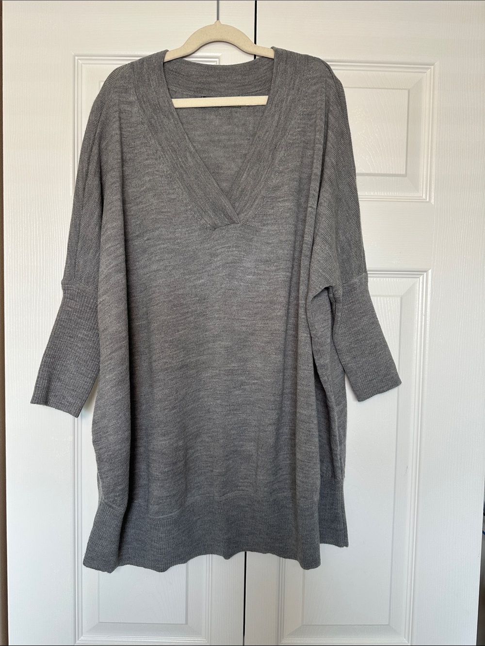Anthropologie Heather Gray V-Neck Knit Sweater